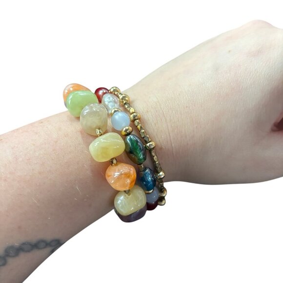 Three Handmade Stretch Bracelets Made  with Recycled Beads from Vintage Jewelry - Picture 1 of 4